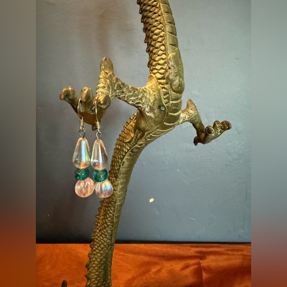 Irridescent Drop Earrings with Teal Accents